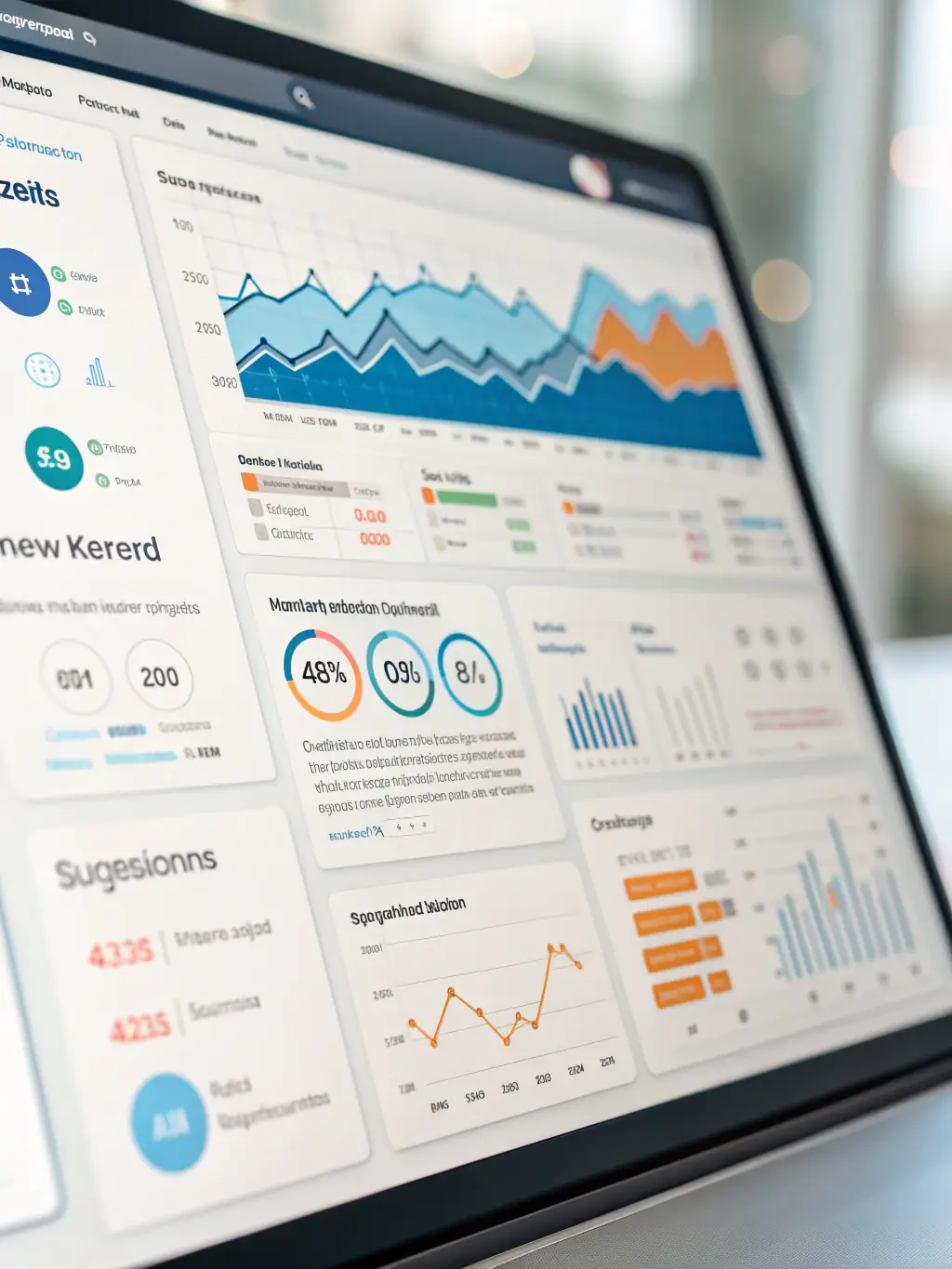 A futuristic interface with AI algorithms analyzing website data and optimizing SEO strategies, representing the cutting-edge technology behind AI ranking services.